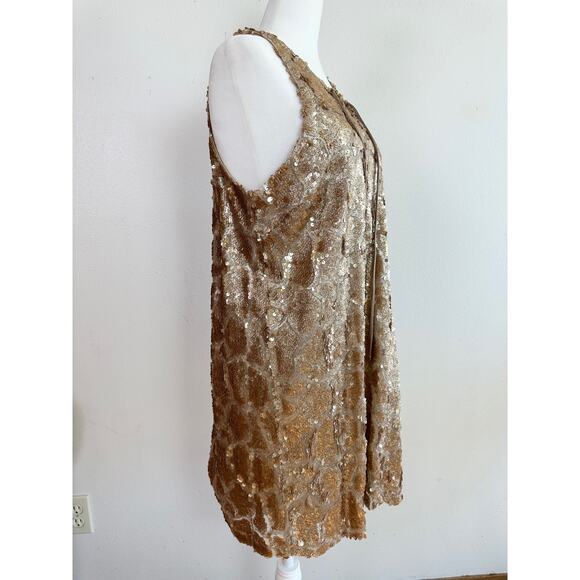 Gianni Bini Gold Sparkle Sequin Shift Dress size Large - Picture 3 of 9